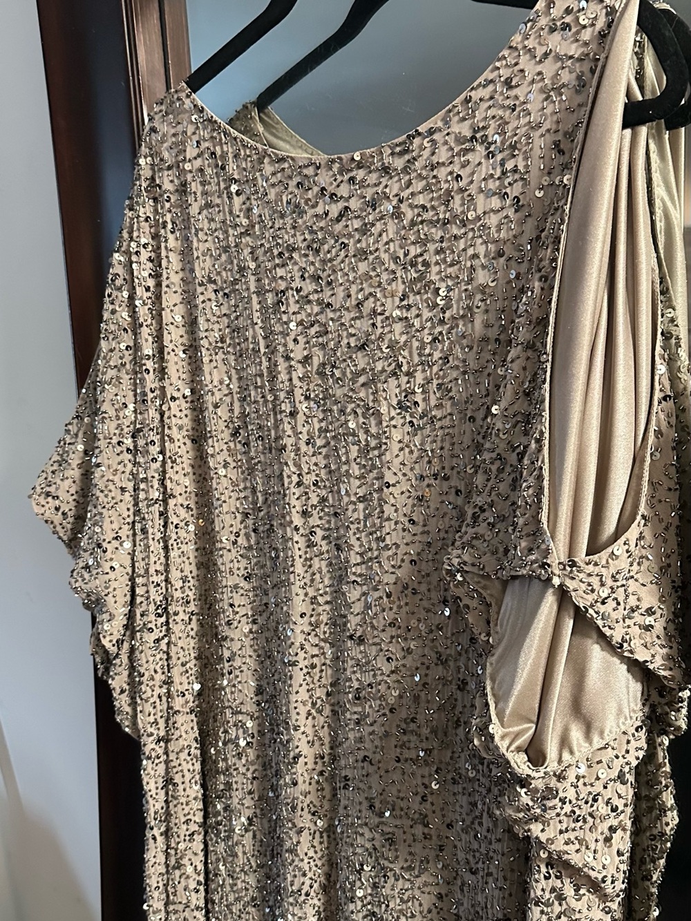 Aidan Mattox Champagne Beaded Midi Dress
